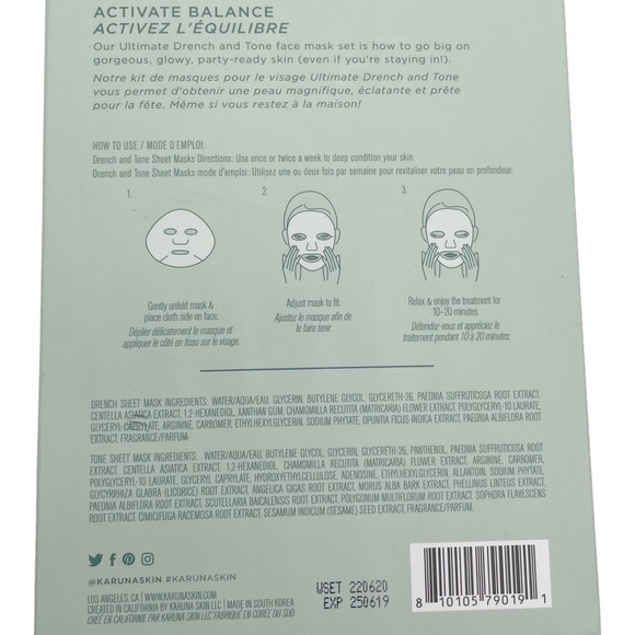 NIB Karuna Drench & Tone Sheet Mask Duo Set of 4 - Picture 4 of 7